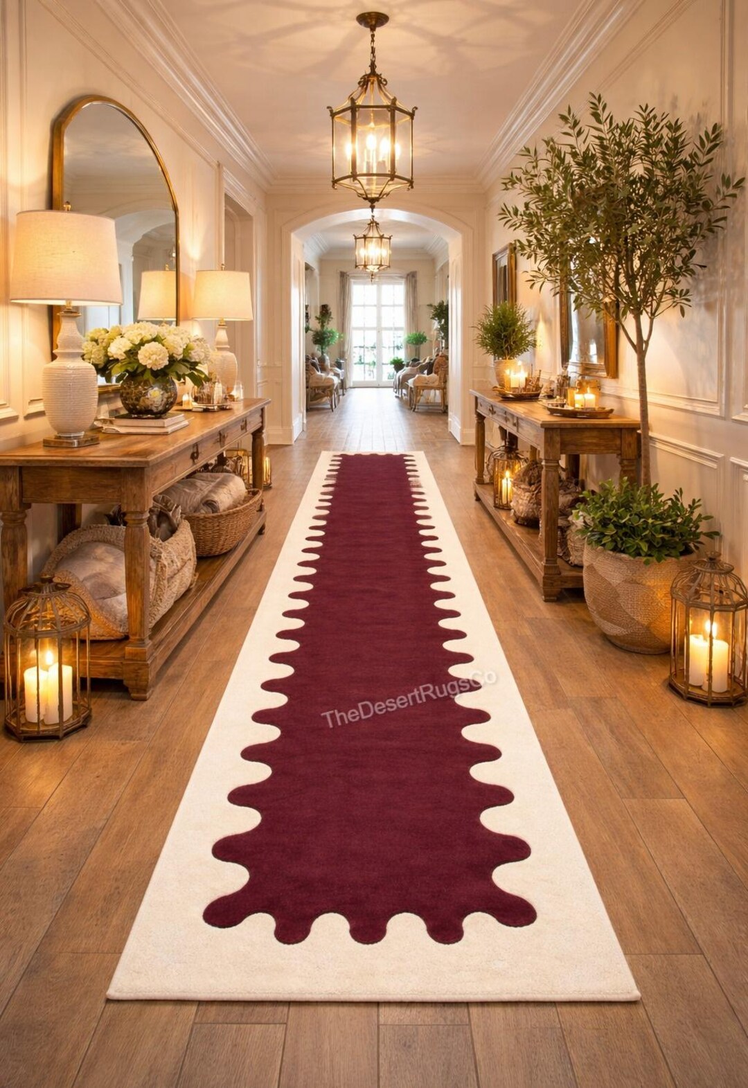 Modern Red Runner Rug Modern Abstract Runner Rug Red Center Beige Border Hand Tufted Carpet ...