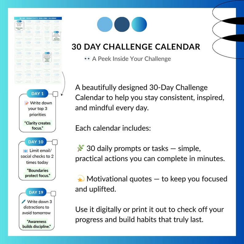 Consistency Calendar.pdf 30-day Productivity Challenge Printable | Focus Tracker (PDF) - Etsy