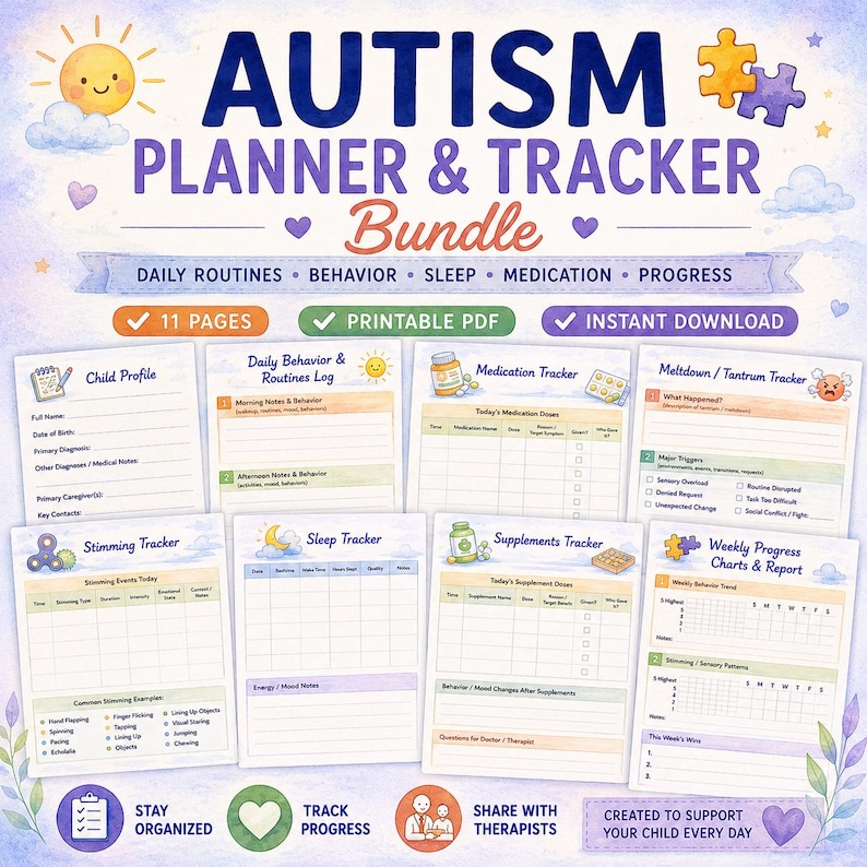 Autism Planner & Tracker Bundle Printable | Behavior Log, Sleep, Meds ...