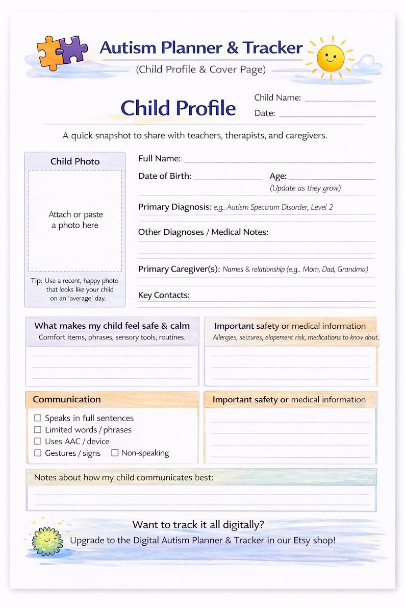 Autism Planner Printable PDF | Daily Routine Tracker, Behavior Log ...