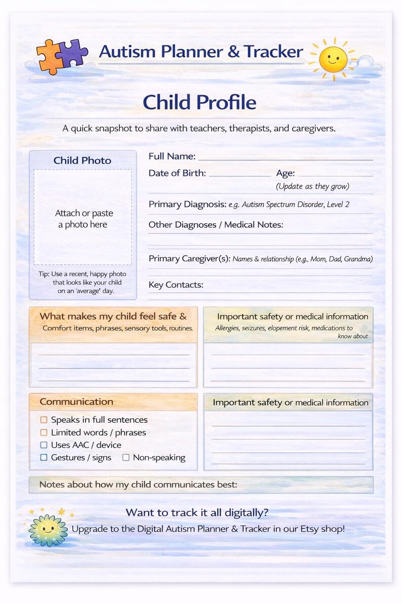 Autistic Log Autism Planner & Tracker Bundle Printable | Behavior Log, Sleep, Meds ...