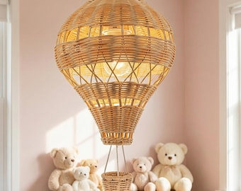 Heteluchtballon lampenkap in rotanstijl | Boho kinderkamerdecoratie en kinderkamer hangende lampenkap | Grillig speelkamerkroonluchteraccent