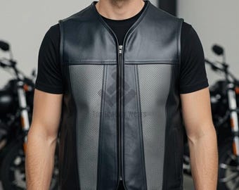 Cowhide Leather Motorcycle Club Vest: Men's Biker Vest with Black Edges