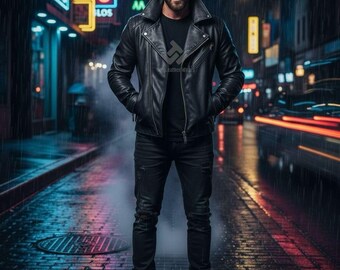 Men's Black Sheep Leather Jacket Style Moto Real Leather Gift For Him