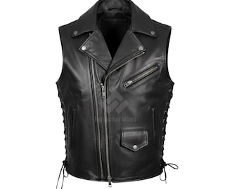 Men's Black Motorcycle Vest: Biker Vest Gift for Him