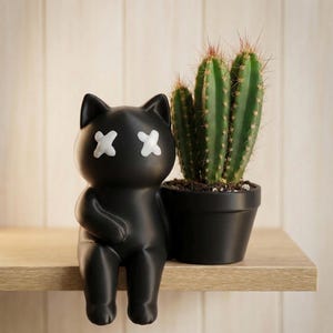 Macetero gato moderno impreso en 3D ideal para cactus o suculentas · Diseño minimalista para decoración moderna del hogar