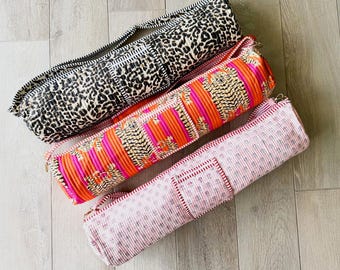 Yoga Mat Bags | Quilted Cotton hand-block printed with strap