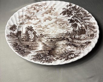 Vintage Ridgway Staffordshire “Country Days” Brown Transferware Platter – English Ironstone Oval Serving Dish