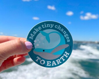 Humpback Whale - Make Tiny Changes to Earth - 3 inch round sticker