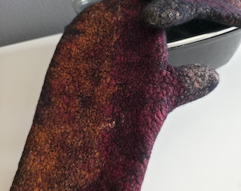 Felted Wool Oven Mitts, Heat Resistant Kitchen Gloves, Handmade Pot Holders, Gift for Men, Grill Gloves