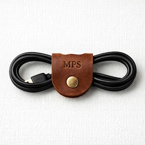 Organizador de cables de cuero personalizado – Juego de soportes para cables de cuero curtido vegetal