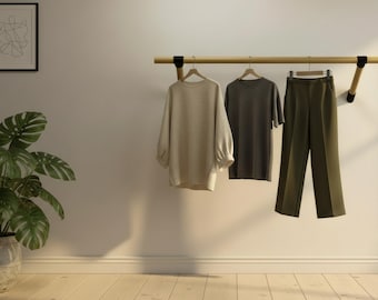 Wall-mounted clothes rack made of beech wood | Minimalist wall-mounted clothes rack | DIY plug-in system, securely mounted to the wall