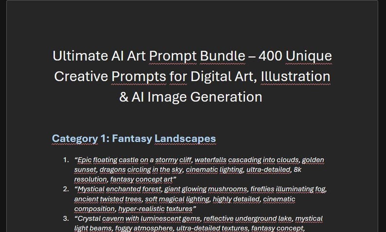 AI Art Prompt Bundle – 400 Creative Prompts for Digital Art Generation ...