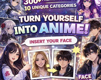 Paquete de 300 indicaciones de IA de anime / Intercambio de caras listo / Difusión estable y de viaje intermedio