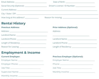 Editable Rental Application Form | Landlord Tenant Screening (PDF + Canva)