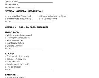 Rental Move-In Move-Out Checklist | Editable PDF | Property Inspection Form | Landlord Template | Printable Rental Document