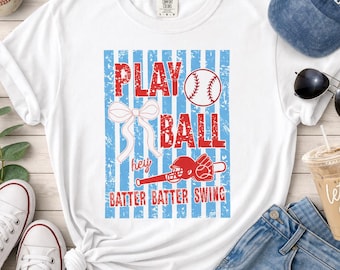 Camiseta Play Ball Dopamine, camiseta de béisbol con rayas retro, Comfort Colors Unisex