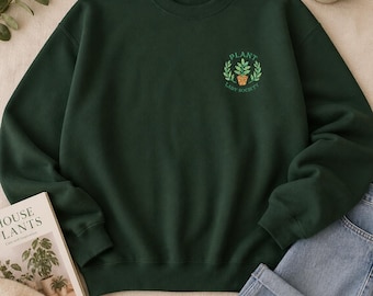 Sweat-shirt Plant Lover, col rond Plant Lady Society, pull botanique