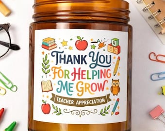 Vela aromática de agradecimiento para profesores, "Gracias por ayudarme a crecer"