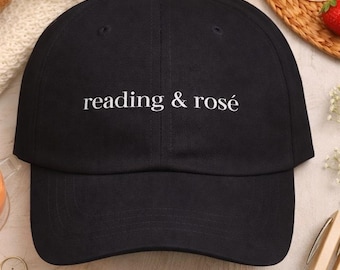Gorro de lectura rosado bordado, regalo para amantes de los libros y el vino, gorra para lectores.
