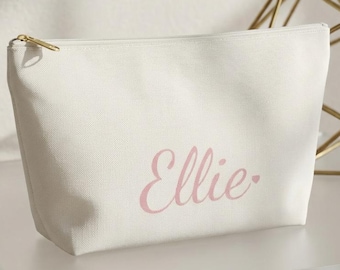 Neceser de maquillaje personalizado de lona color crema, estuche cosmético con nombre personalizado, regalo para damas de honor