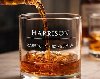 Personalized Coordinates Whiskey Glass | Custom Last Name Engraved Bourbon Tumbler