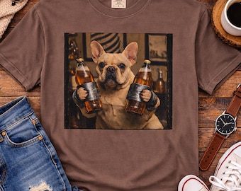 Camiseta divertida de bulldog francés para amantes de la cerveza, camiseta con estampado vintage de perro.