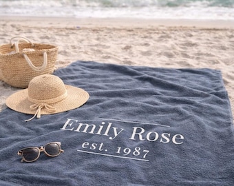 Personalized Beach Towel, Custom Name Towel, Minimalist Aesthetic Pool Towel, Bridesmaid Gift, Girls Trip, Family Vacation Towel