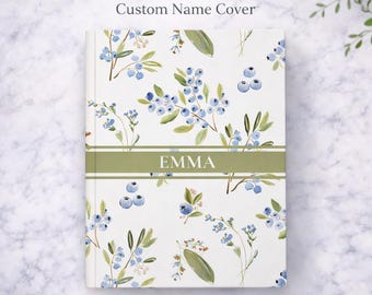 Personalized Blueberry Journal, Cottagecore Notebook, Custom Name Diary, Botanical Floral Stationery