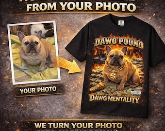 Camiseta personalizada para perros a partir de una foto, camiseta con retrato de mascota personalizada, camiseta estilo álbum de hip hop de los 90, regalo divertido para perros, gráfico de Dawg Pound