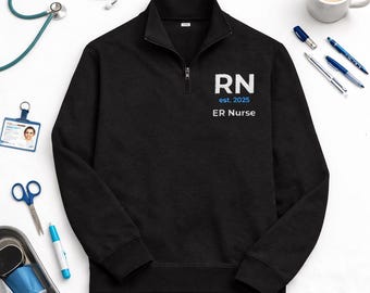 Sudadera personalizada con cremallera de un cuarto para enfermera de urgencias, ropa de graduación para enfermeras registradas.