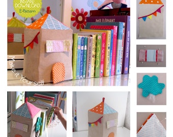 Book Holder Sewing Pattern | Printable Pdf File Stuffed House Bookcase | Easy to Sew  Children Bedroom decor with Tutorial