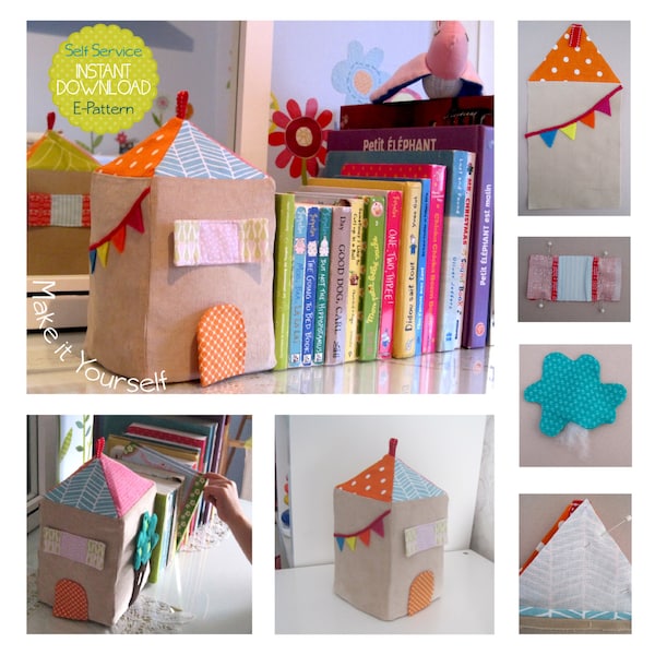 Book Holder Sewing Pattern | Printable Pdf File Stuffed House Bookcase | Easy to Sew  Children Bedroom decor with Tutorial