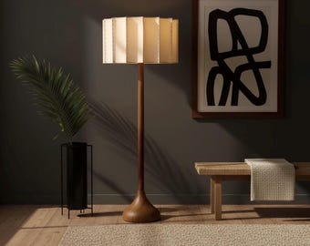 Modern Wooden Floor Lamp with Sculptural Base – Elegant Standing Lamp for Luxury Home Decor