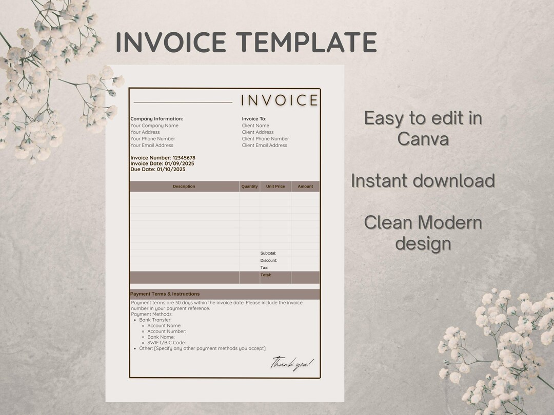 Invoice Template Editable in Canva for Small Business, A4 - Etsy UK