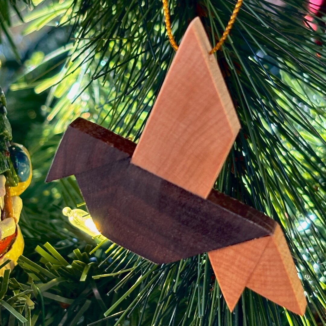 Set of 4. Geometric Wood Bird Ornaments Handmade Minimalist Modern