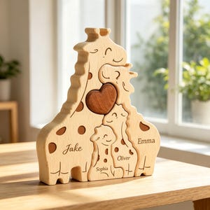 Personalized Giraffe Family Puzzle, First Mothers Day Gift for Mom, Custom Wooden Name Puzzle, New Mom Keepsake, Nursery Decor