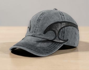 Gorra vaquera lavada con bordado de llamas, gorra de béisbol estilo grunge Y2K