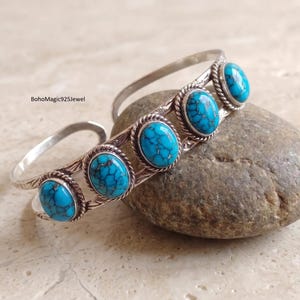 Blue Turquoise Bangle, 925 Sterling Silver Jewelry, Handmade Jewelry