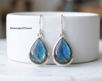 Labradorite Earrings, 925 Sterling Silver Jewelry, Handmade Earring, Blue Fire Earring