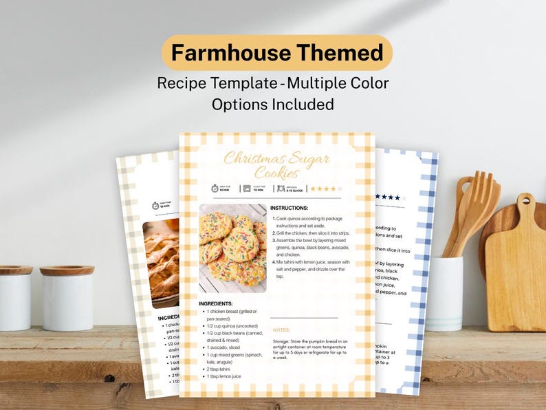 Farmhouse Recipe Template | Editable Canva Cookbook Page (digital ...