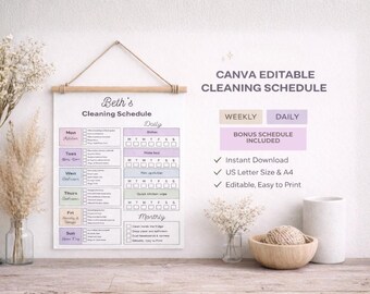 Editable Cleaning Schedule | Weekly Chore Chart, Printable Template (Digital Download)