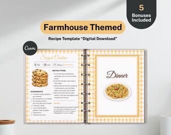 Farmhouse Style Recipe Template Bundle | Editable Canva Cottagecore Page | Digital Download