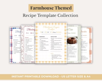 Farmhouse Recipe Templates | Editable Canva Recipe Pages for Homemade & Family Cookbooks (Digital Download)