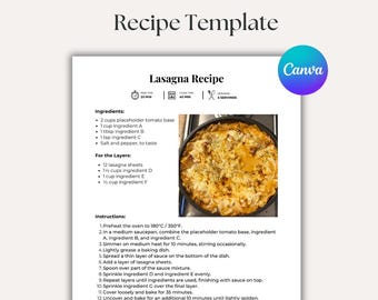 Editable Minimalist Recipe Template I Canva Template  (US Letter & A4) I Digital Download