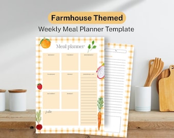 Farmhouse Weekly Meal Planner | Editable Canva Template (Printable Download)