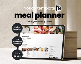Notion Meal Planner Template | Digital Meal Organizer | Grocery List + Recipe Book | Instant Download