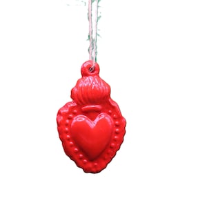 Cuore Sacro in Ceramica Dipinto a Mano - Ex Voto Decorativo da Appendere - Regalo Portafortuna Casa e Auto - Ceramica Artigianale Italiana