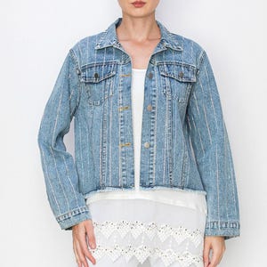 Origami rhinestone embellished denim jean jacket (SM-XXL) western chic unique (8-colors)