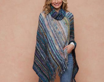 Nuevo poncho estilo western hippie shabby chic de los Stevie Knicks (tallas pequeñas a extragrandes) (2 colores) Cuello vuelto